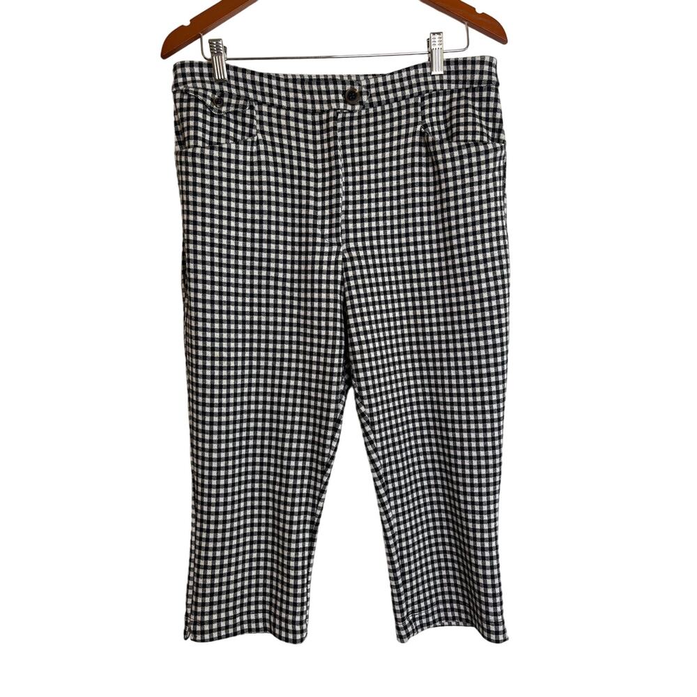 Anthropologie Gingham Plaid Capri Knit Pants Sz 12 Black White Stretch Retro NWT